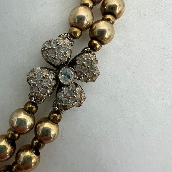 Modital Bijoux Sterling Silver Gold Bead Crystal Studded Floral Collar Necklace - Picture 4 of 11